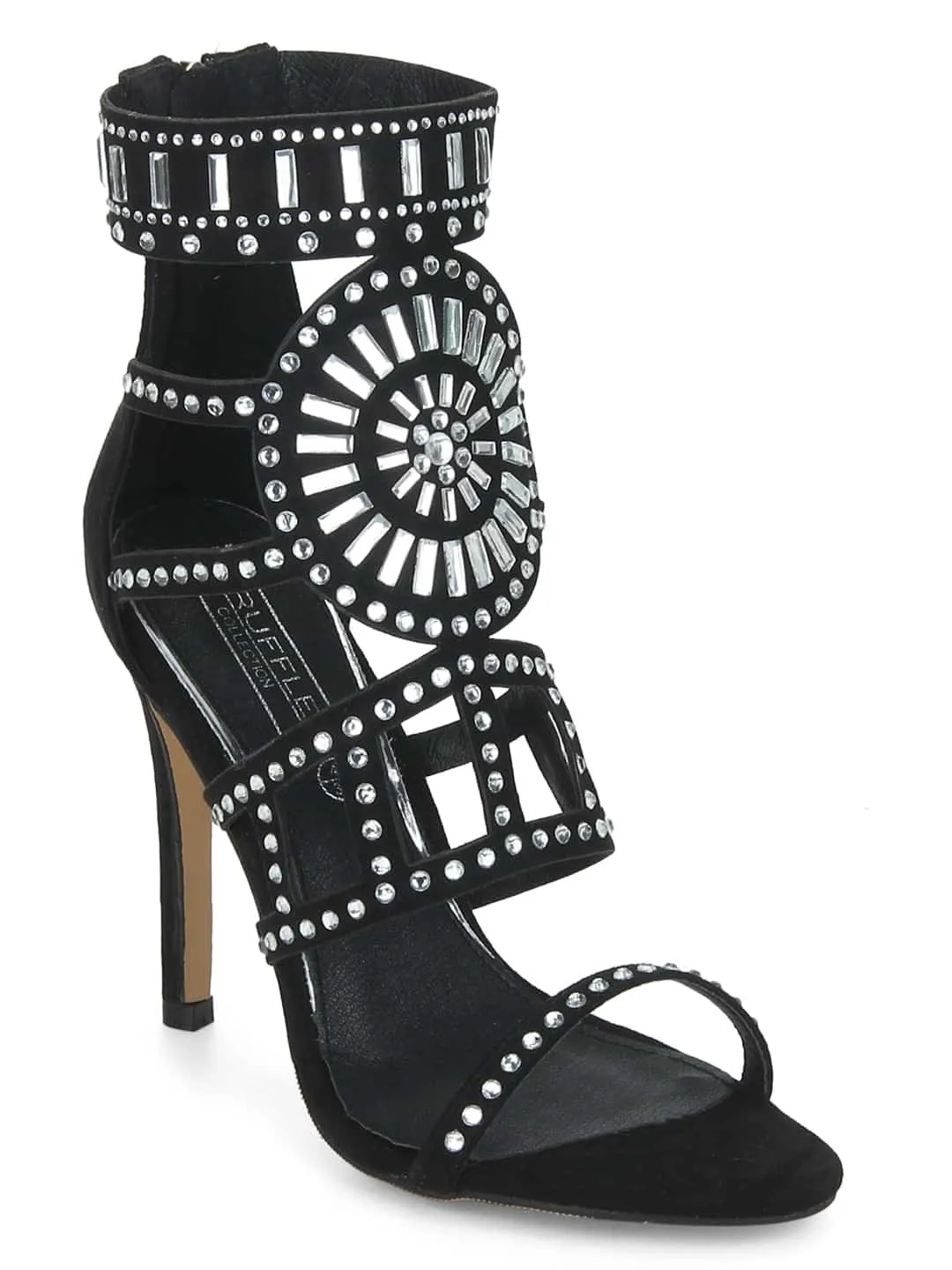 Black Microfibre Diamante Strapped Stiletto Heels