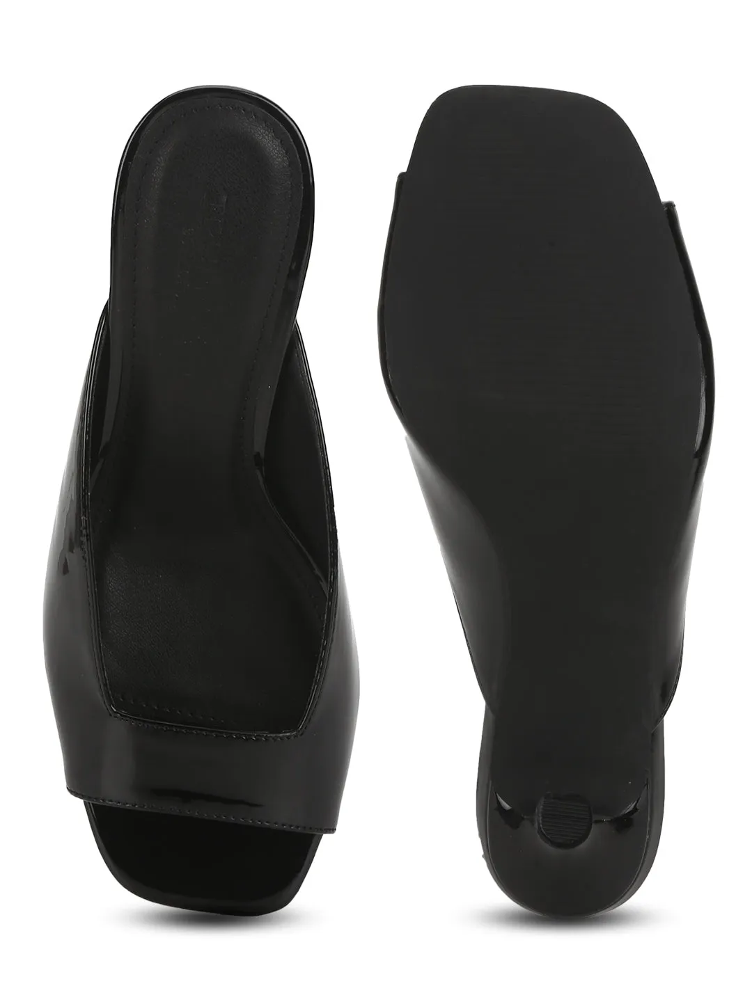 Black Patent PU Slip On Mules