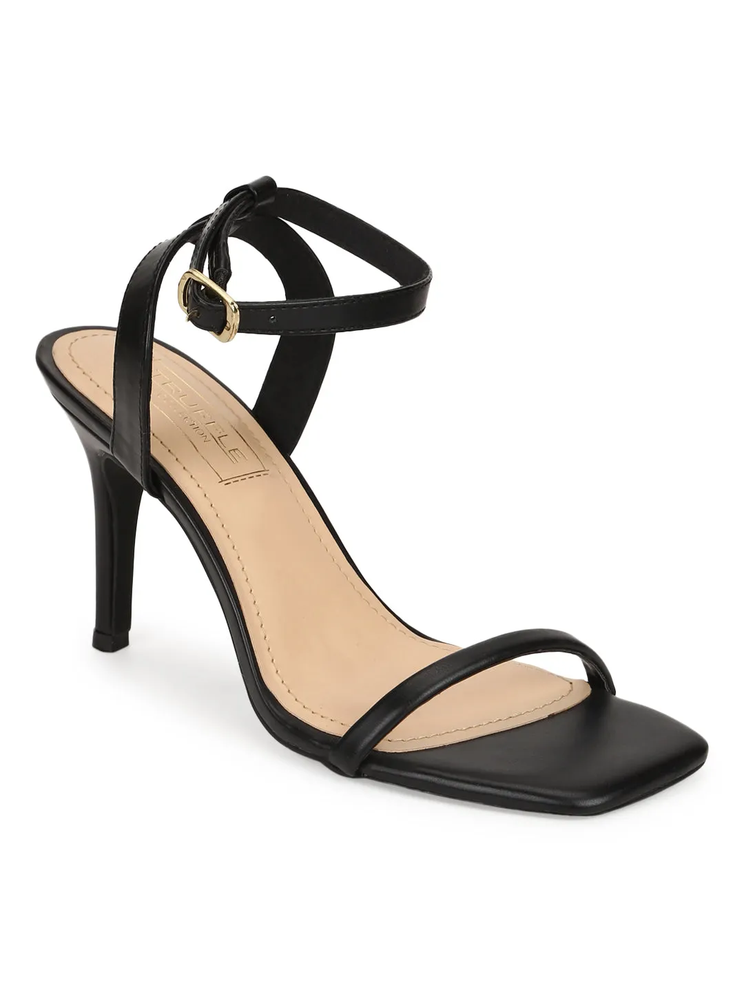 Black PU Strappy Stilettos With Ankle Strap (TP10078-01-BLK)