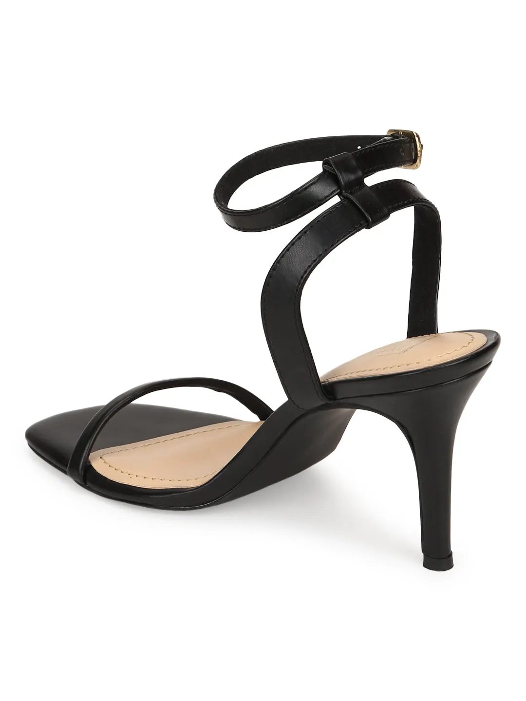 Black PU Strappy Stilettos With Ankle Strap (TP10078-01-BLK)