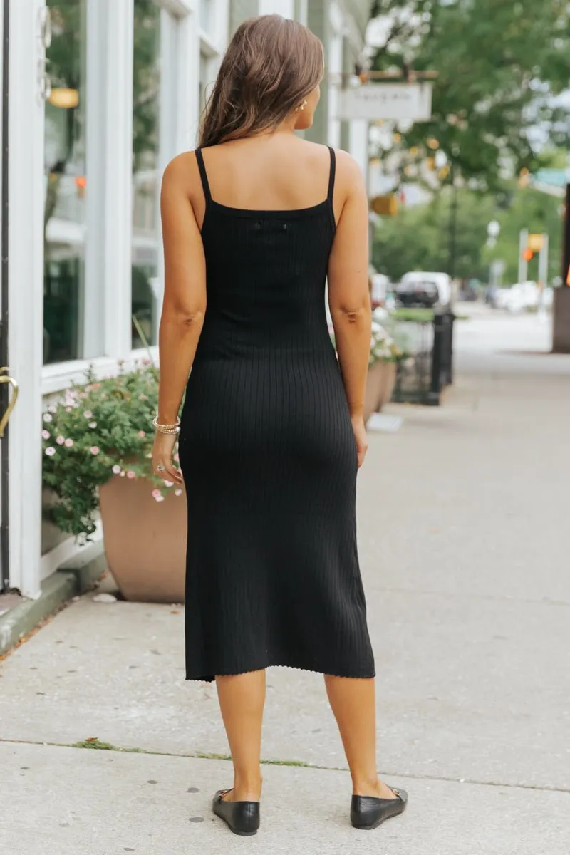 Black Ribbed Midi Tank Dress - FINAL SALE