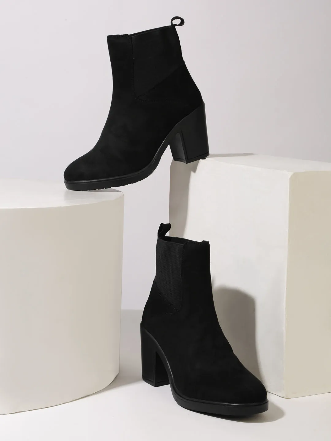 Black Suede Block Ankle Boots (TC-ST-BRUCE-BLKMIC)