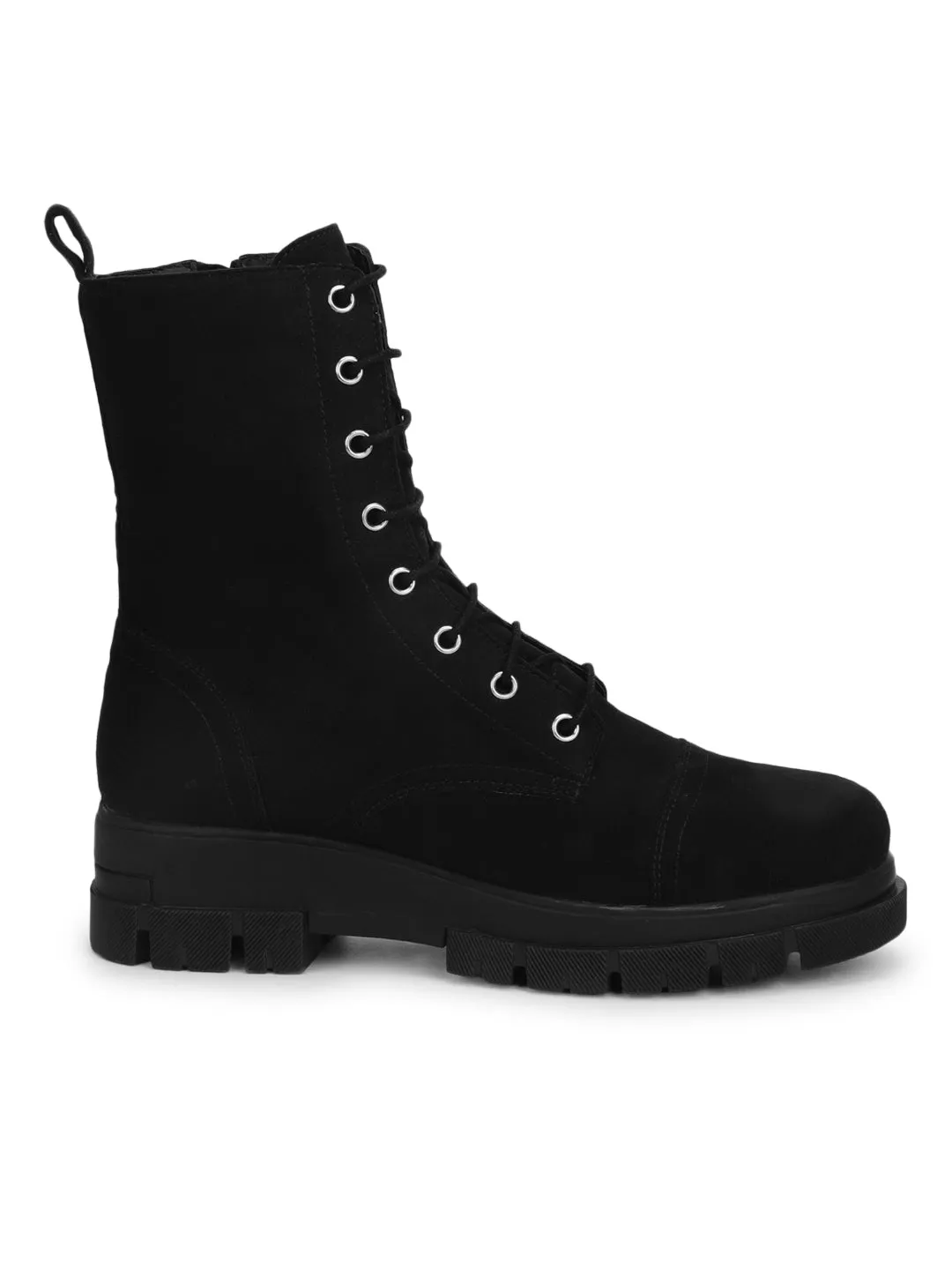 Black Suede Lace Up Ankle Boots (TC-ST-1187-BLKMIC)