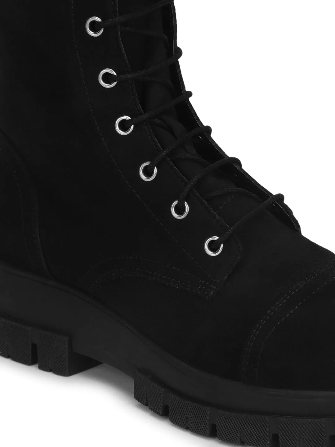 Black Suede Lace Up Ankle Boots (TC-ST-1187-BLKMIC)