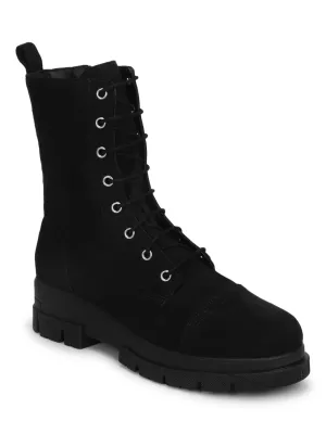 Black Suede Lace Up Ankle Boots (TC-ST-1187-BLKMIC)