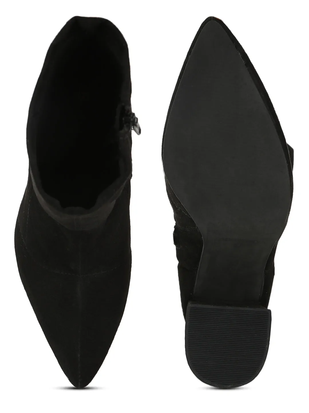 Black Suede Pointed Toe Sock Mid Calf Boots