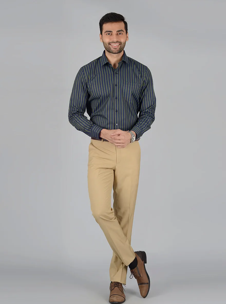 Blue & Grey Striped Regular Fit Formal Shirt | Greenfibre