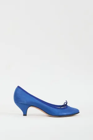 Blue Gisele Faux Leather Bow Heel