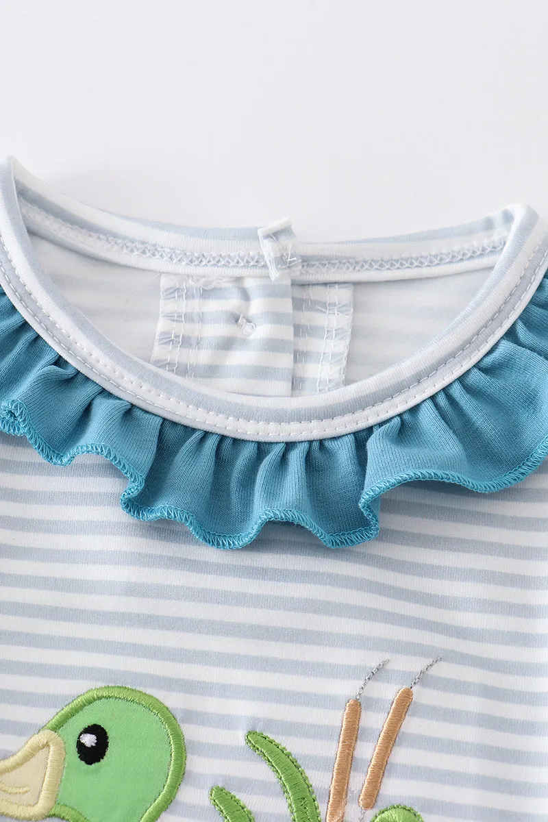 Blue stripe duck applique girl bubble