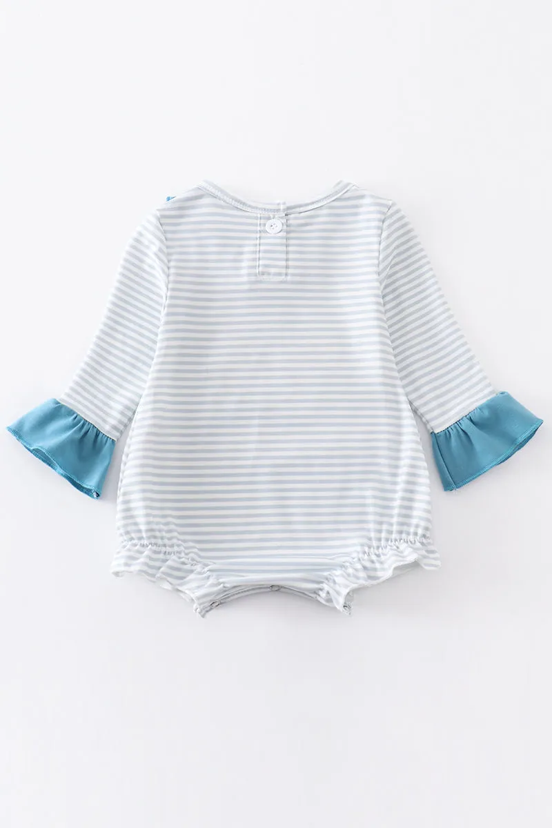 Blue stripe duck applique girl bubble