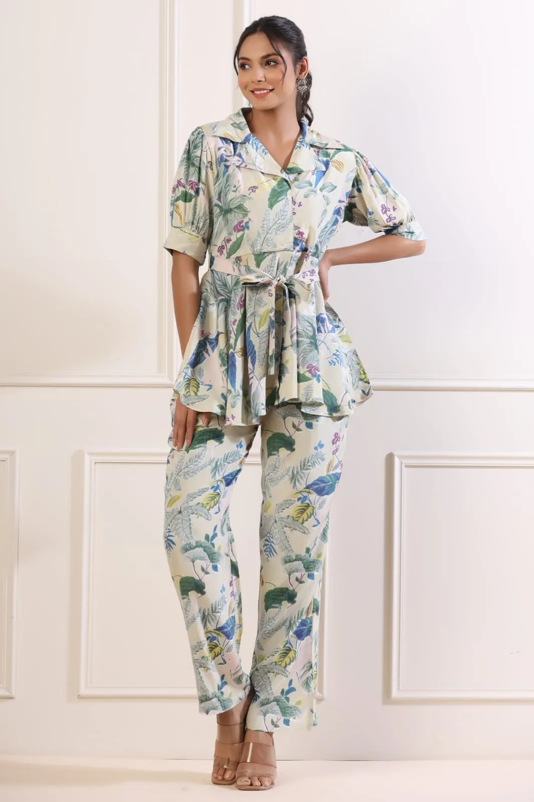 Botanical Russian Silk Off-white Co-ord Set