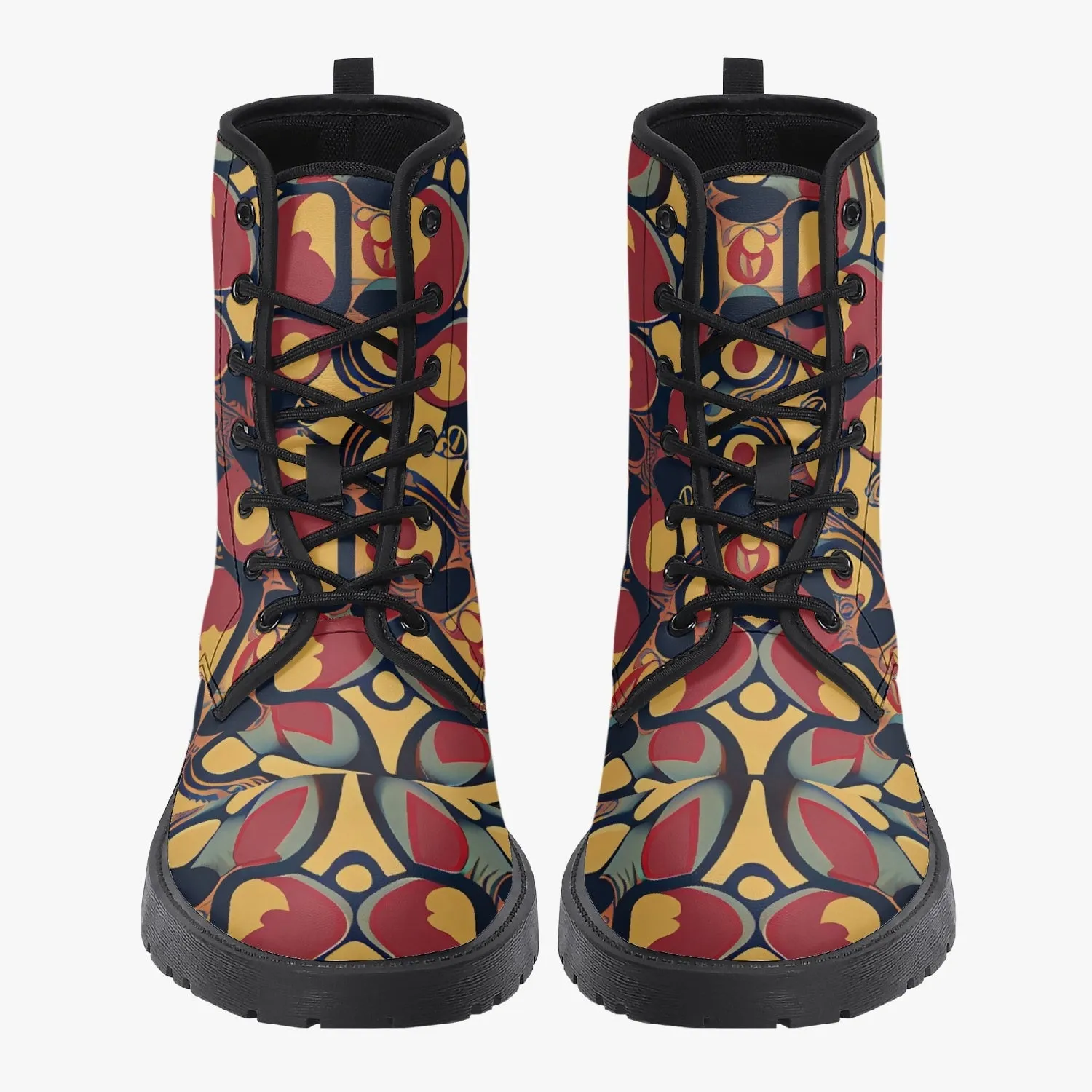 Bottes en cuir tendance "Motif noir, jaune et rouge"(188)