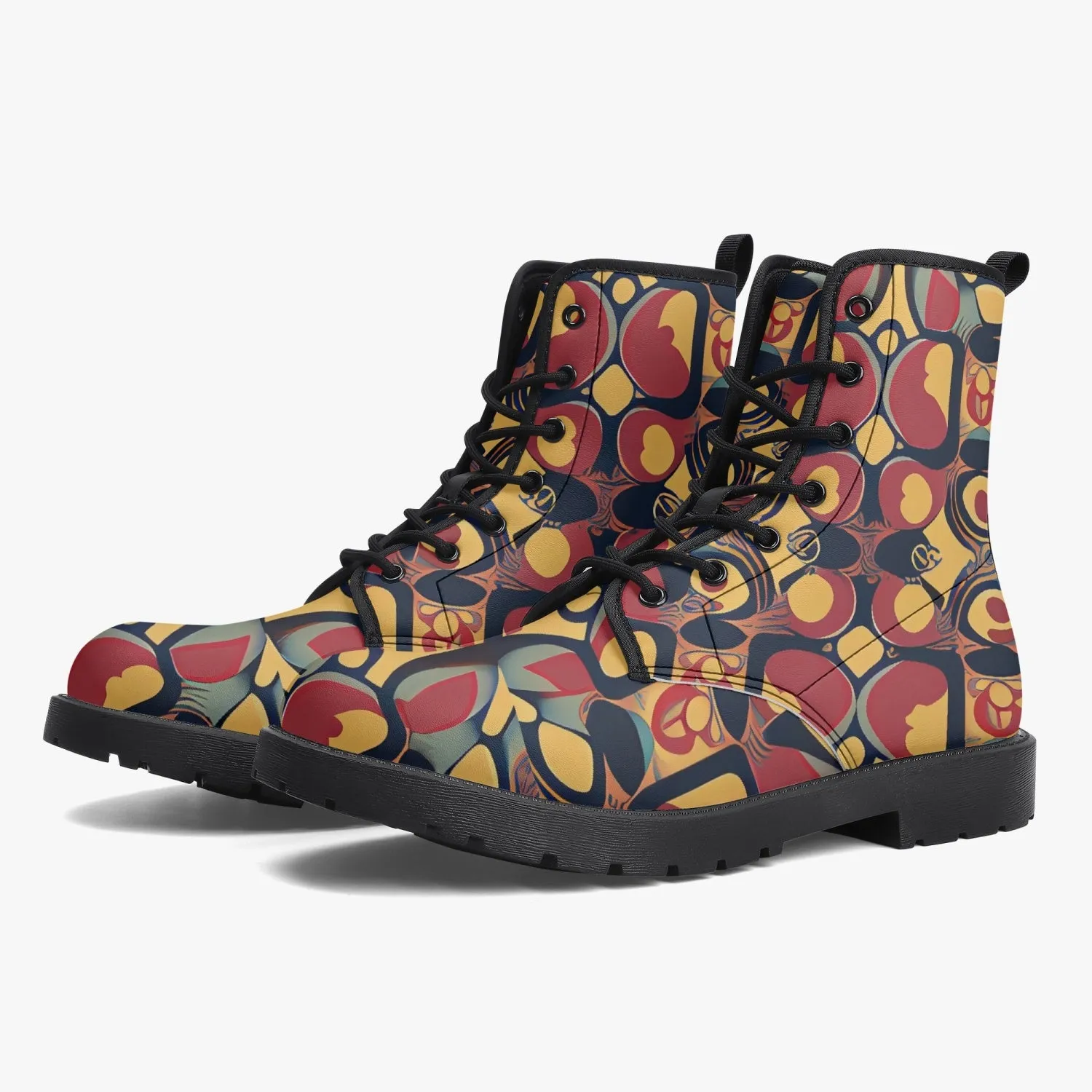 Bottes en cuir tendance "Motif noir, jaune et rouge"(188)