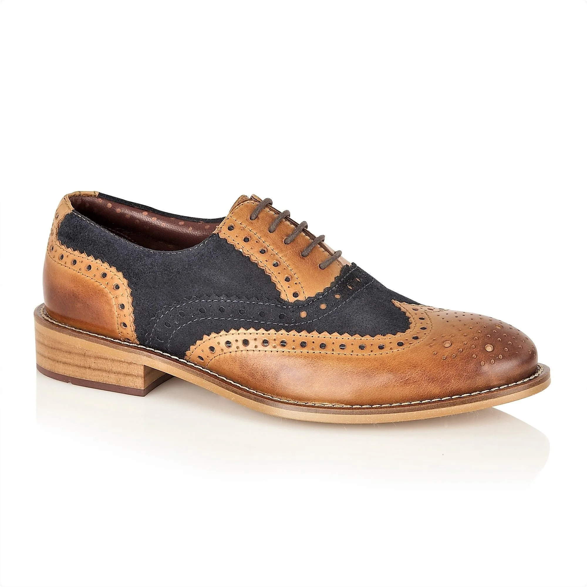 Boys Tan and Navy Lace Up Brogue Shoes :- Mens And Boys Shoes