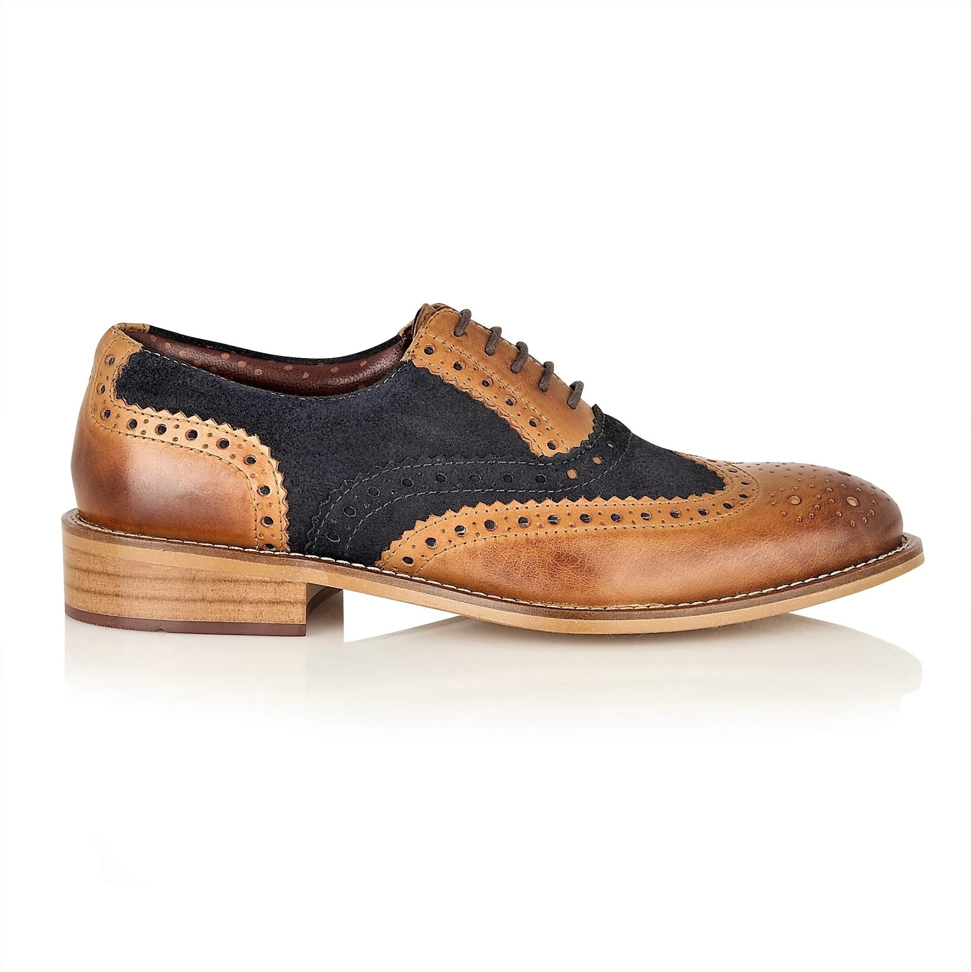 Boys Tan and Navy Lace Up Brogue Shoes :- Mens And Boys Shoes