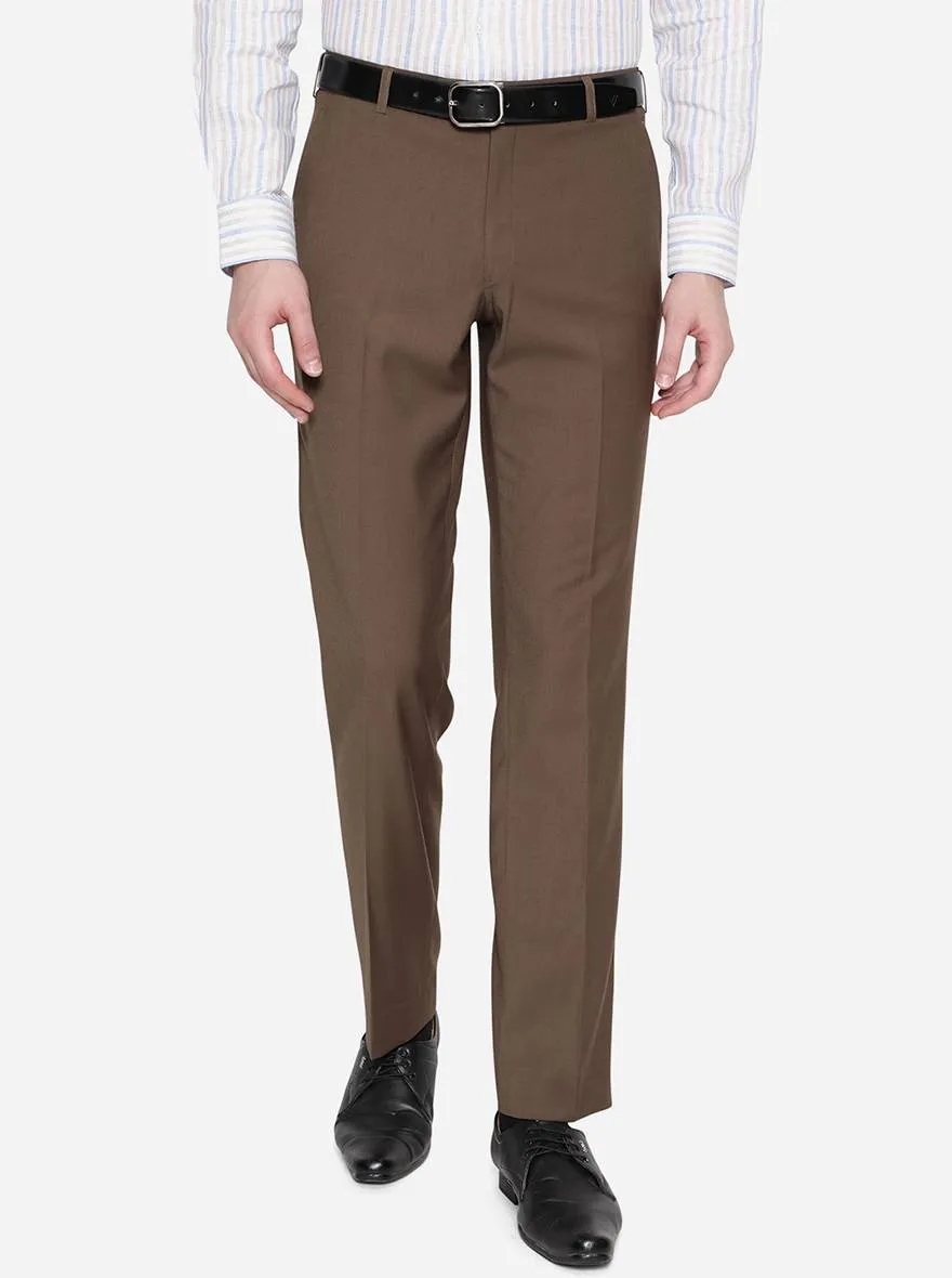 Brown Solid Classic Fit Formal Trouser | JadeBlue