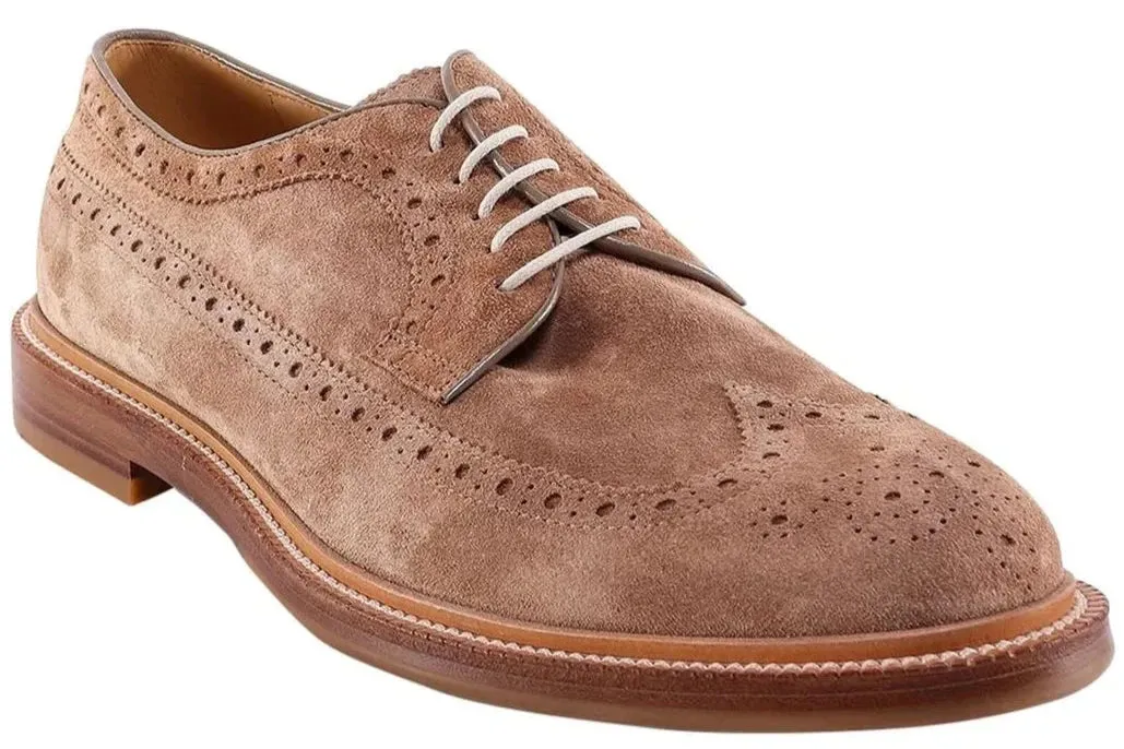 Brunello Cucinelli Mens Perforated Detailed Brogues in Brown