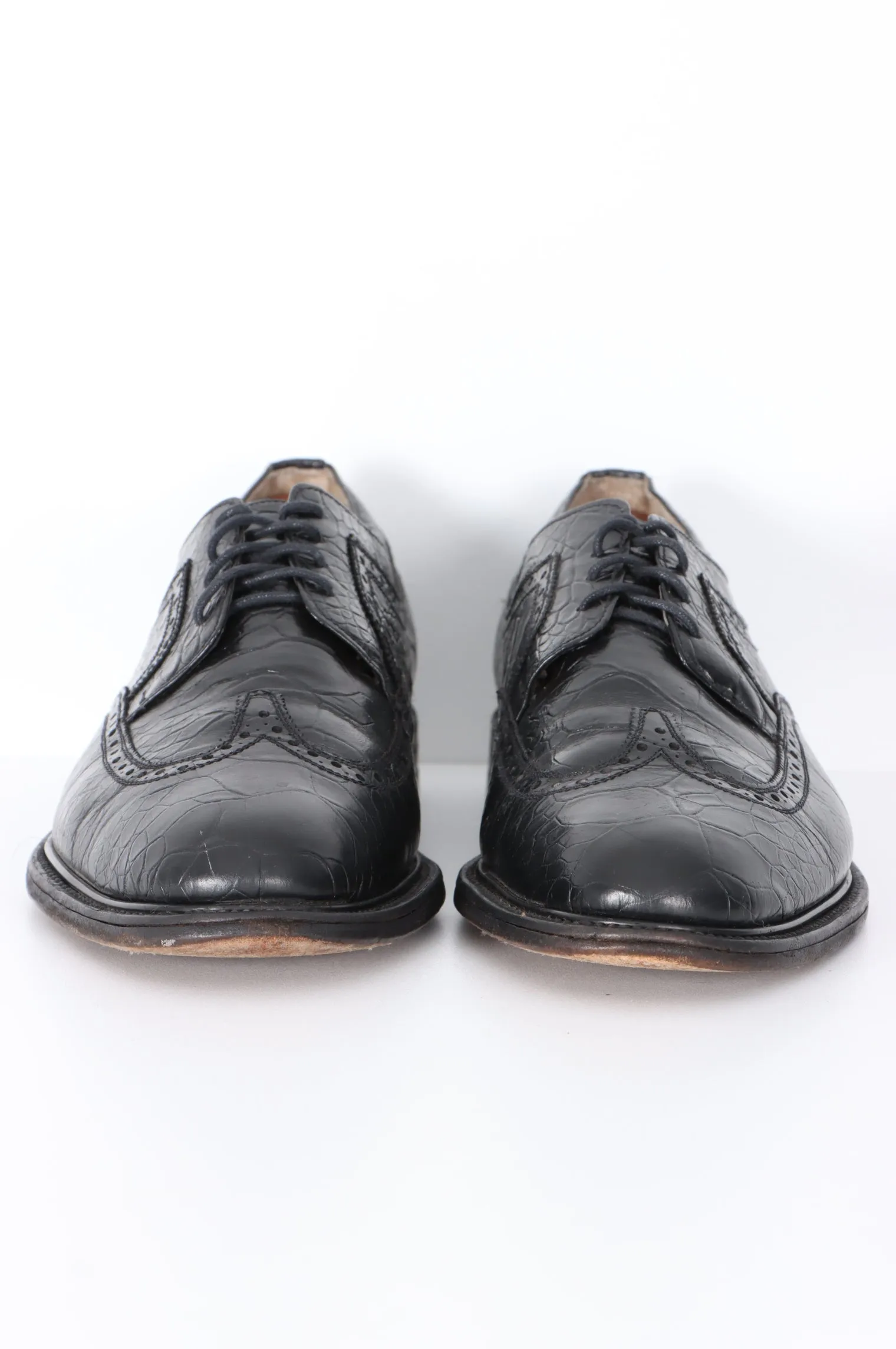 CALZADO LEONEL Black Croc Leather Wingtip Brogues (8.5-9)