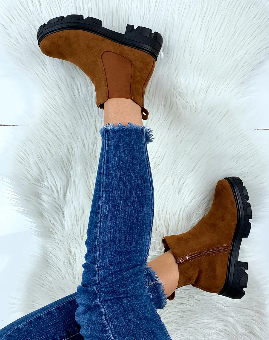 Chelsea boots camel effet daim