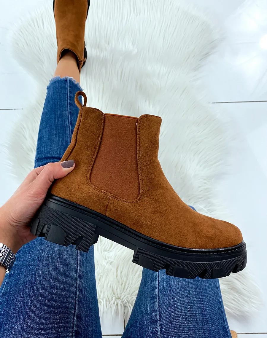 Chelsea boots camel effet daim