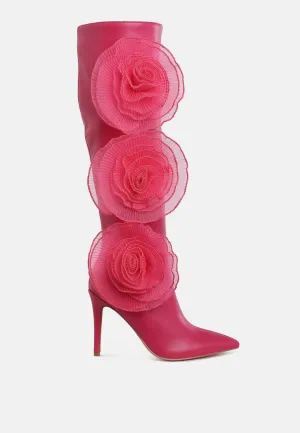 Chinkara Sheer Big Rose Detail Long Boots