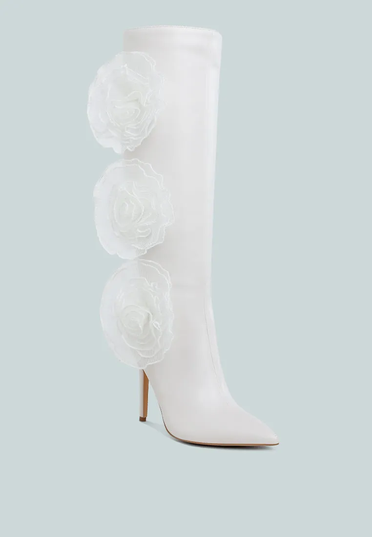 Chinkara Sheer Big Rose Detail Long Boots