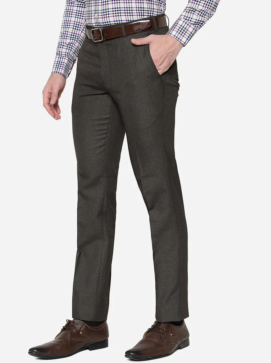 Coffee Brown Solid Slim Fit Formal Trouser | Greenfibre