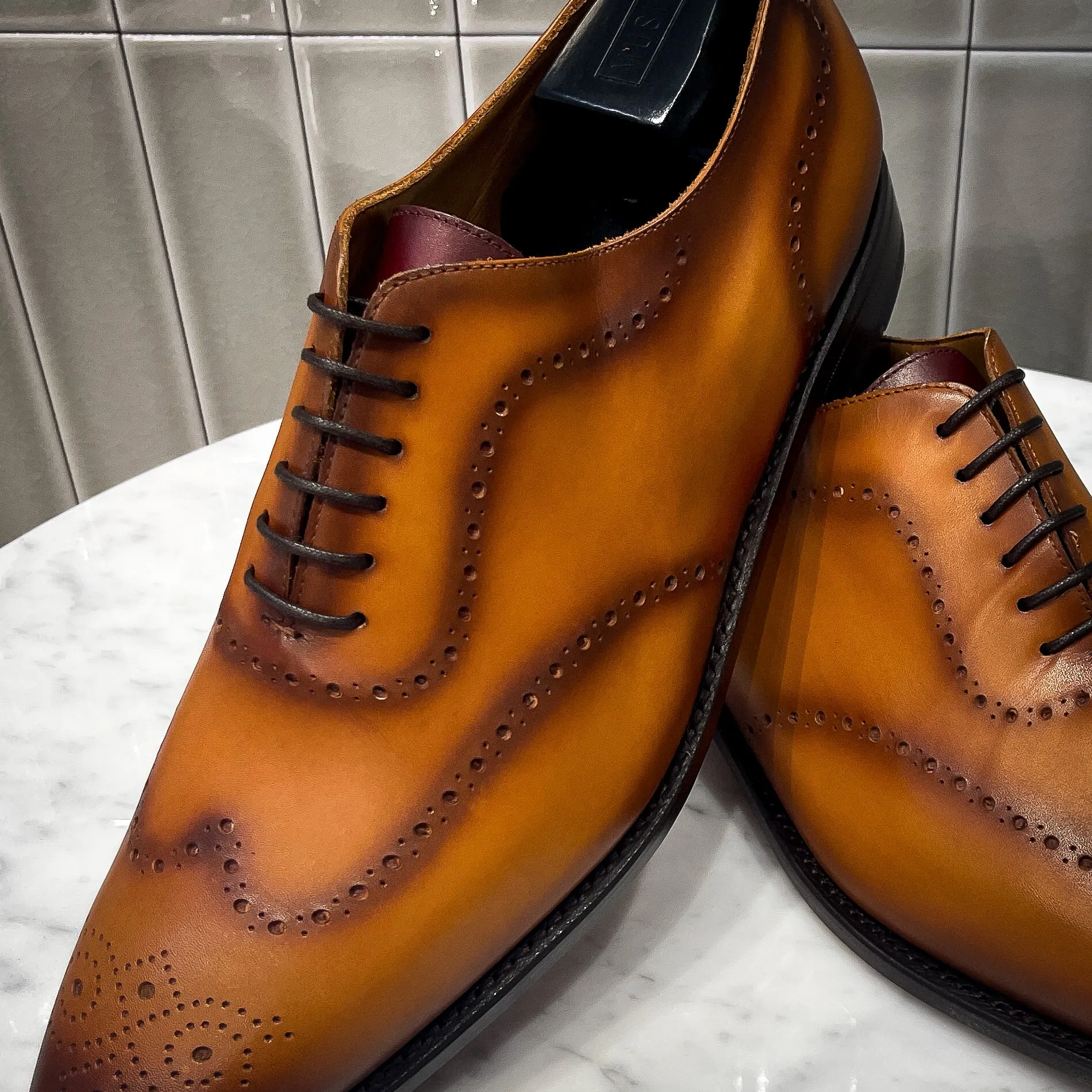 Cognac With Hand Burnished Accent Whole Cut Lace Up Dress Shoe