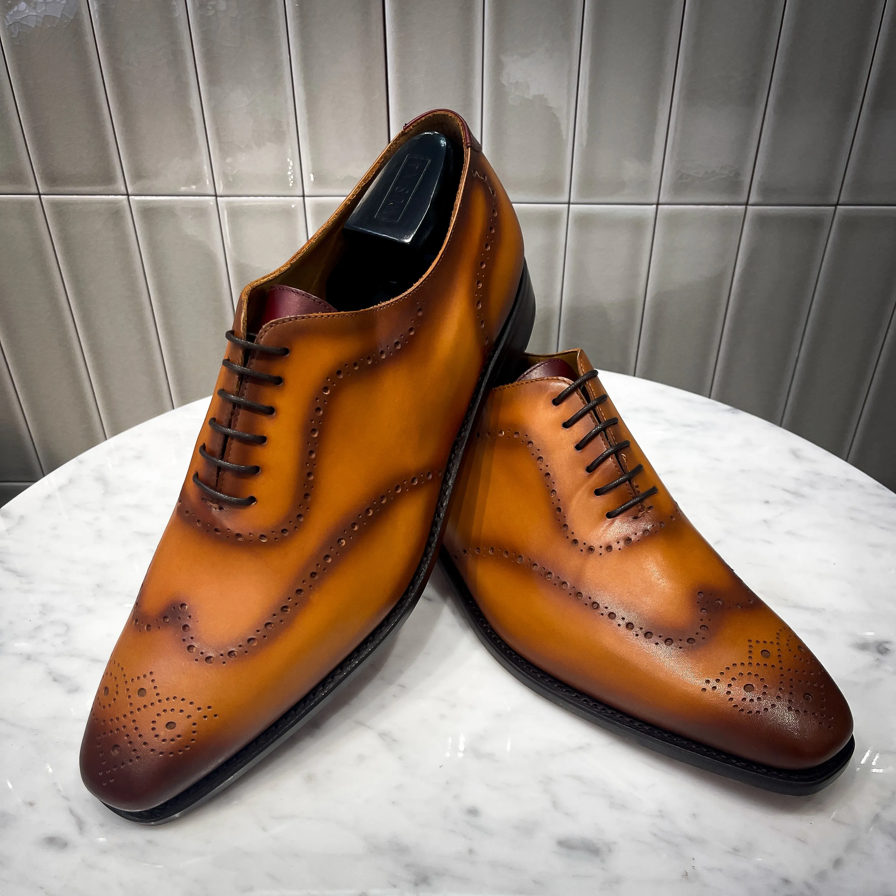 Cognac With Hand Burnished Accent Whole Cut Lace Up Dress Shoe