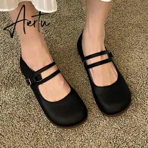 Comfort Soft Bottom Flat Shoes Women 2023 Buckle Strap Pu Leather Ballet Flats Woman Elegant Low Heels Mary Janes Mujer