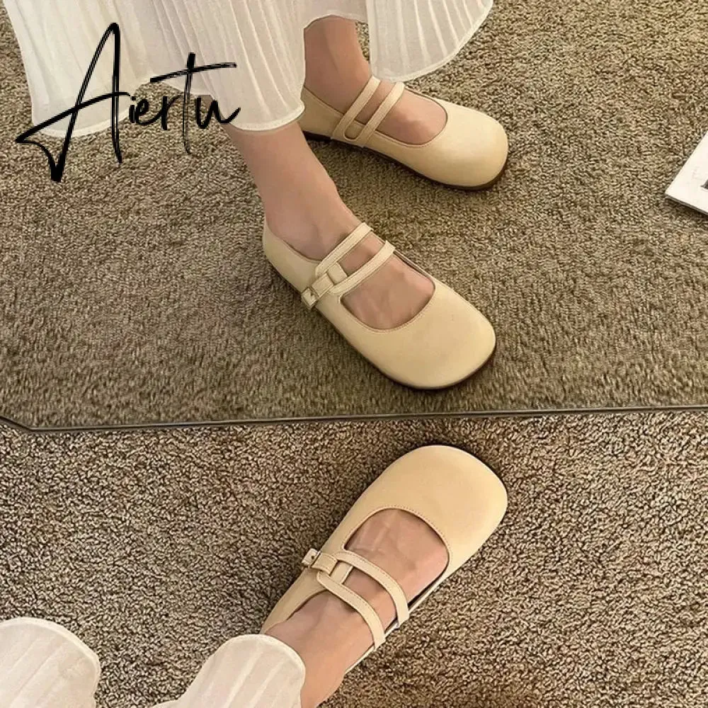 Comfort Soft Bottom Flat Shoes Women 2023 Buckle Strap Pu Leather Ballet Flats Woman Elegant Low Heels Mary Janes Mujer