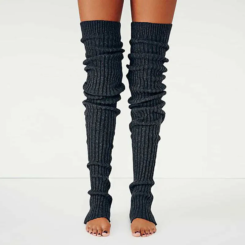 Comfy Solid Color Slouchy Thigh High Rib Knit Leg Warmers