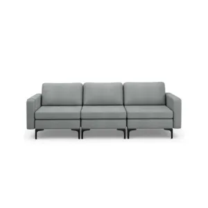 Convertible Leather Sofa Couch with Magazine Pockets 3-Seat with 2 USB Port-Dark Gray