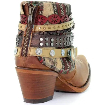 Corral Women's Honey Studded & Woven Harness Ankle Boots - Pointed Toe E1386