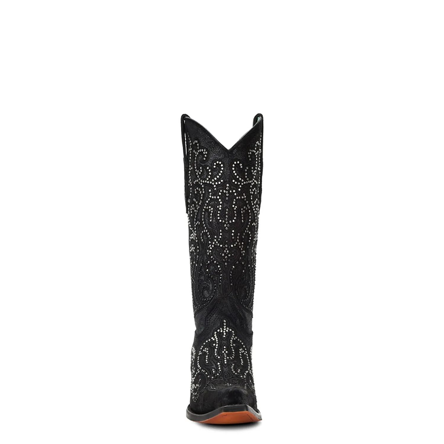 Corral Womens Tall Crystal Overlay Snip Black Cowhide 13in Cowboy Boots