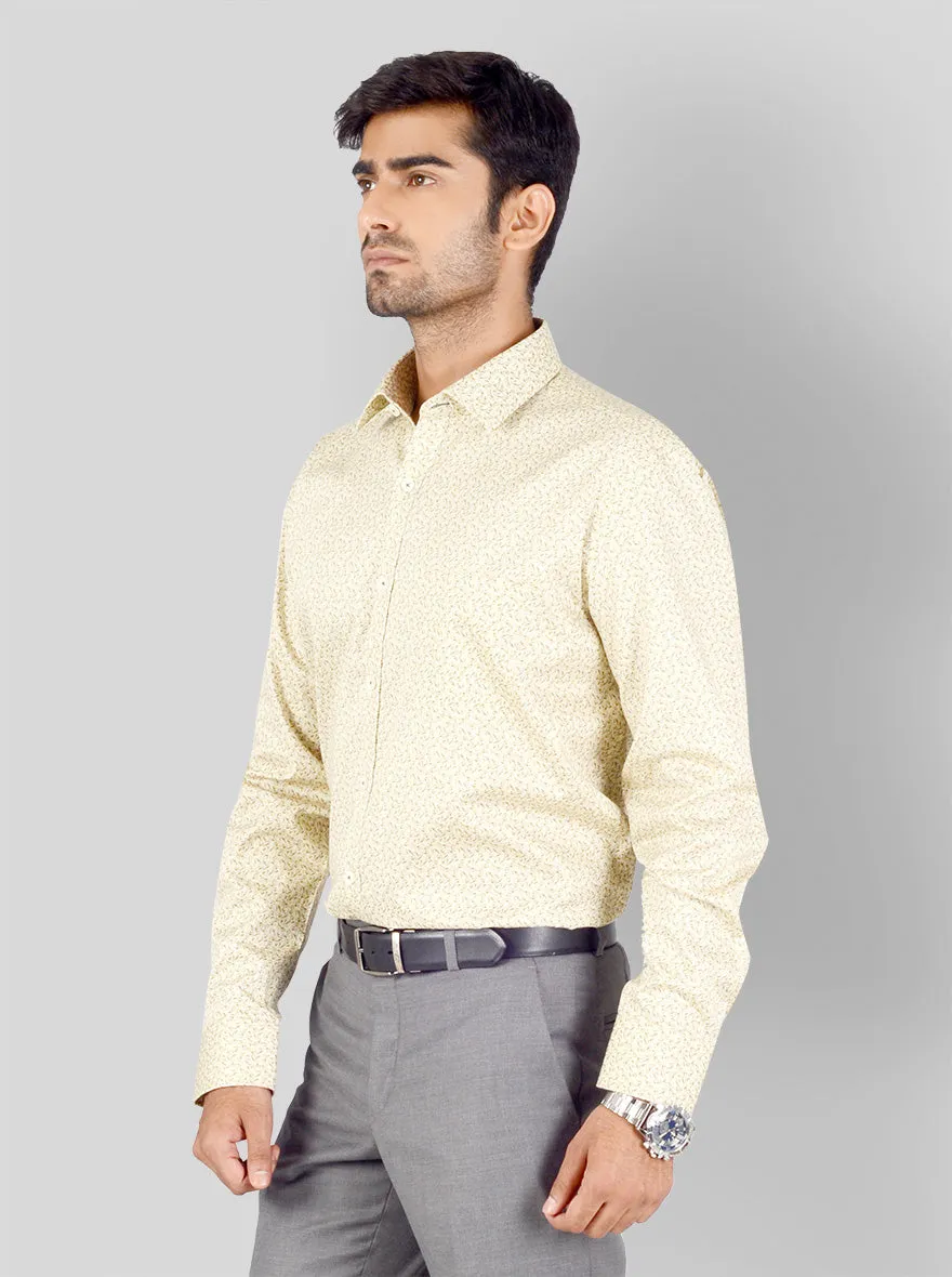 Cream & Brown Printed Regular Fit Formal Shirt | JadeBlue