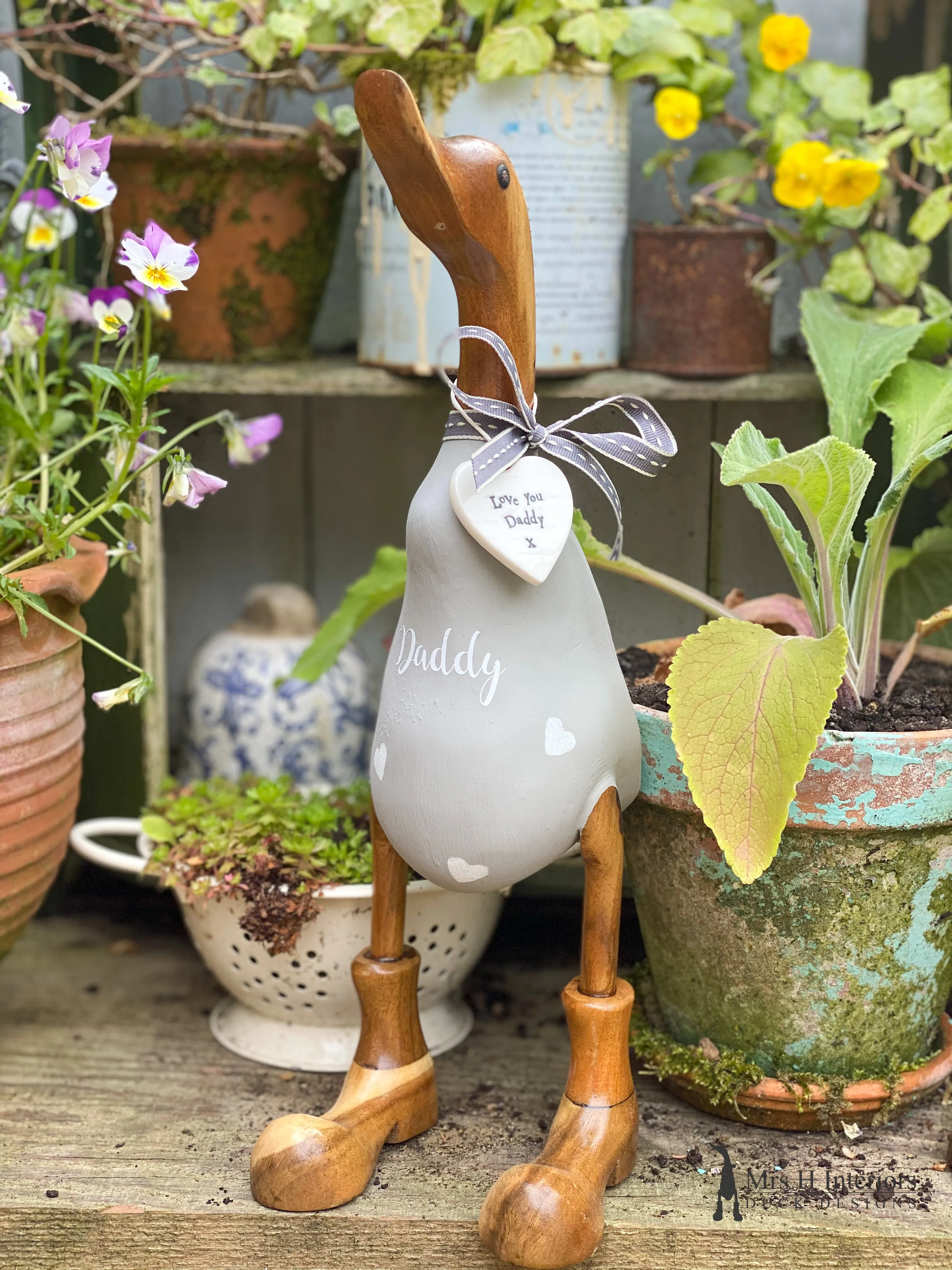 Daddy Duck - Decorated Wooden Duck in Boots by Mrs H the Duck Lady