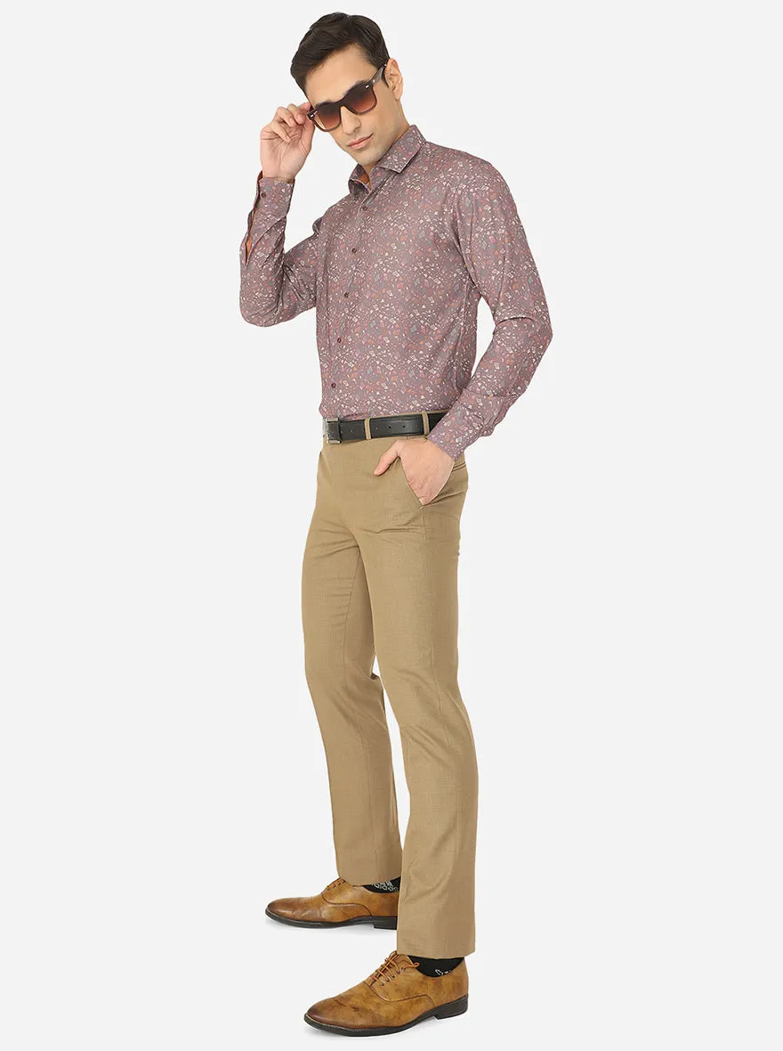 Dark Beige Solid Slim Fit Formal Trouser | Greenfibre