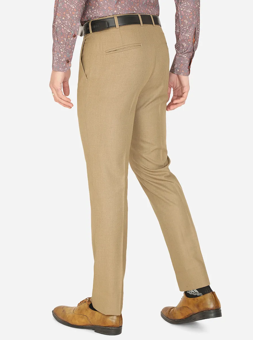 Dark Beige Solid Slim Fit Formal Trouser | Greenfibre