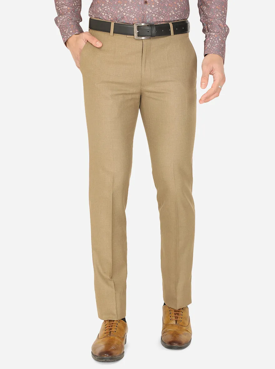 Dark Beige Solid Slim Fit Formal Trouser | Greenfibre