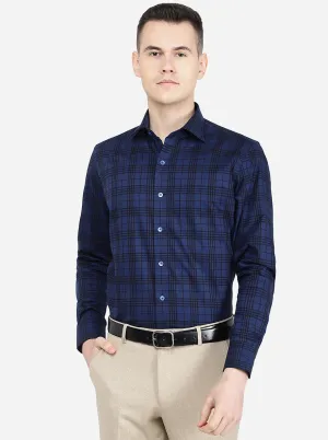 Dark Blue Checked Slim Fit Formal Shirt | Metal