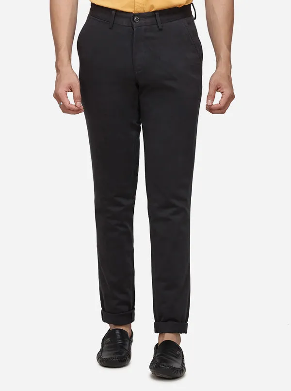 Dark Grey Solid Slim Fit Casual Trouser | JadeBlue