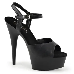 Delight-609 Black Faux Leather, 6" Heels (Speed Heels)