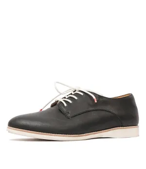 Derby Black Leather Lace Up Flats