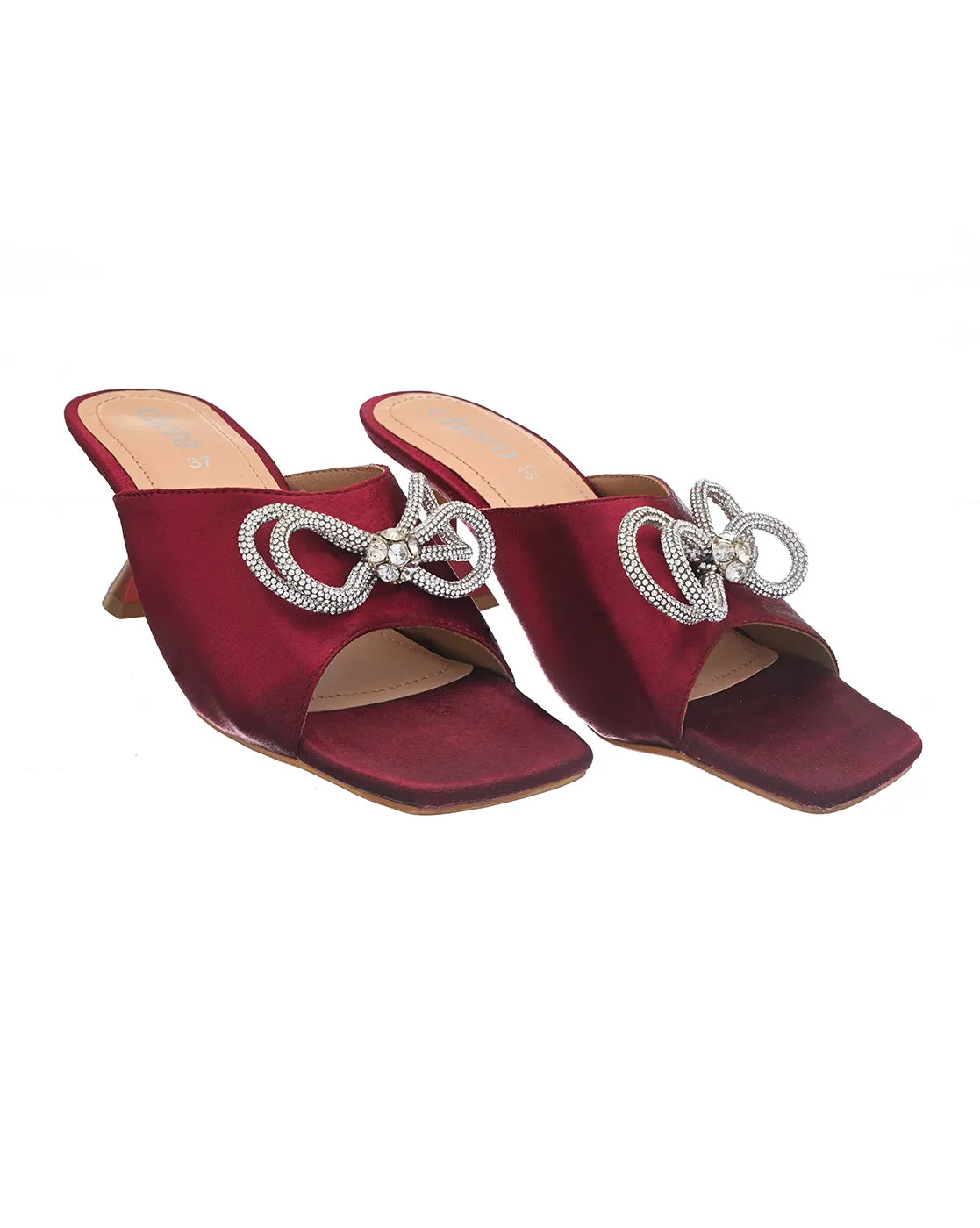 Designer Wine Colored satin heels for Women