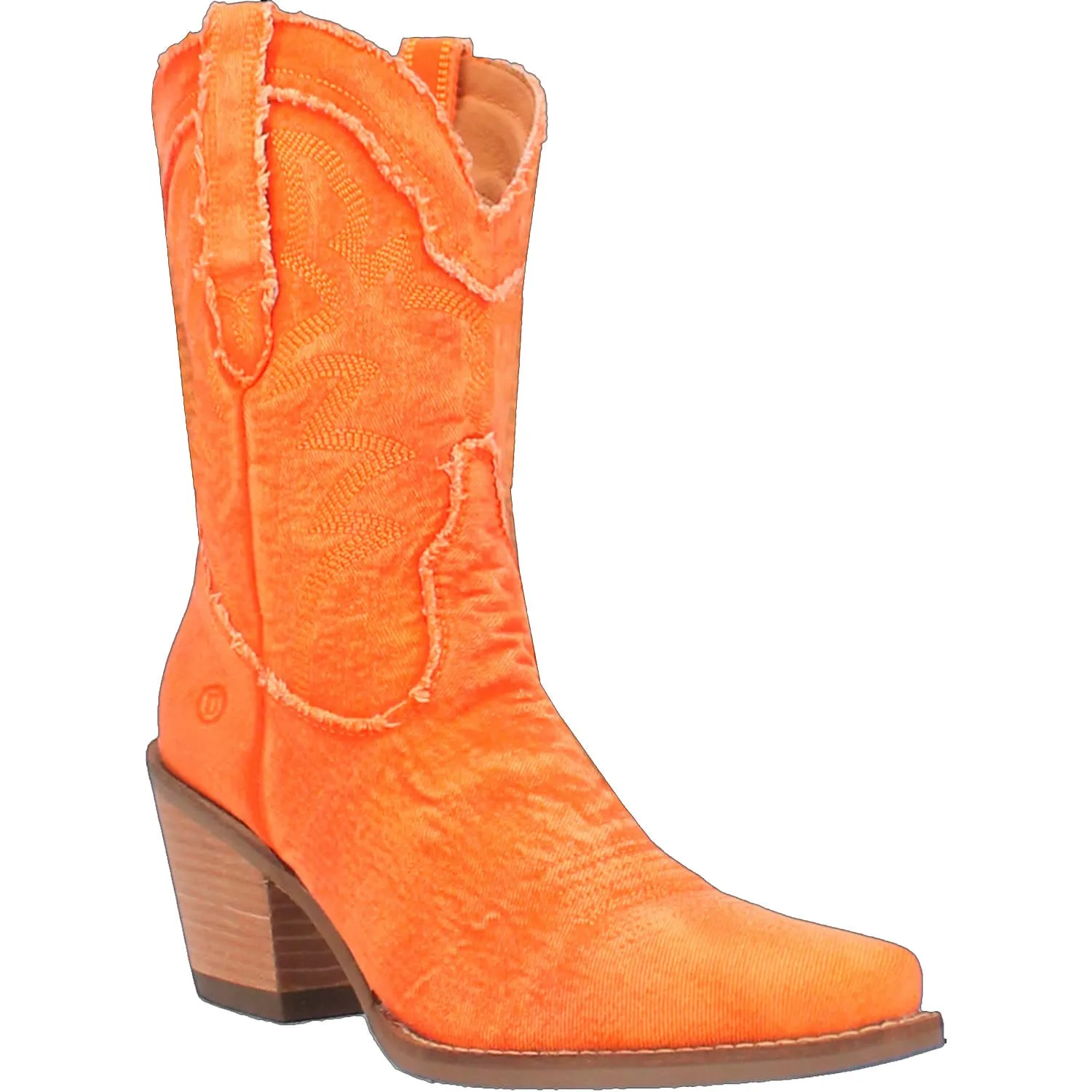 Dingo Ladies Y'all Need Dolly Orange Denim Fashion Western Snip Toe Boots