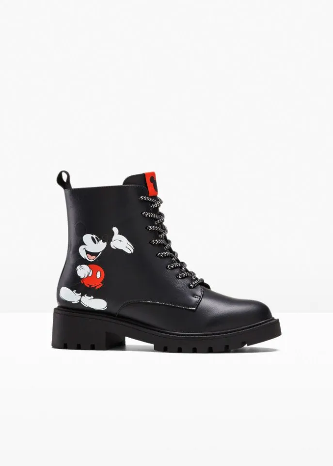 Disney lace-up boots with Disney Mickey Mouse, black