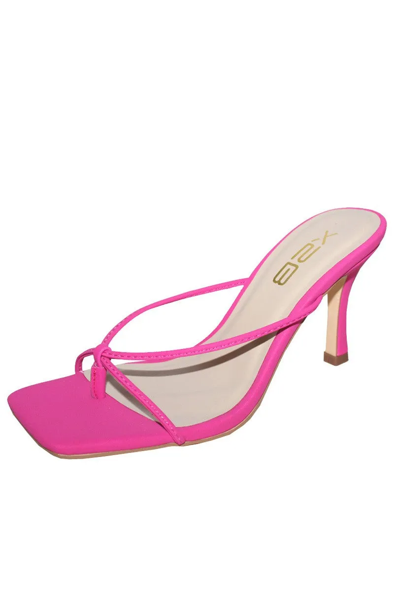 DOVIE-1 Hot Pink Kitten Heel Split Toe Faux Leather - Slip On - Square Open Toe