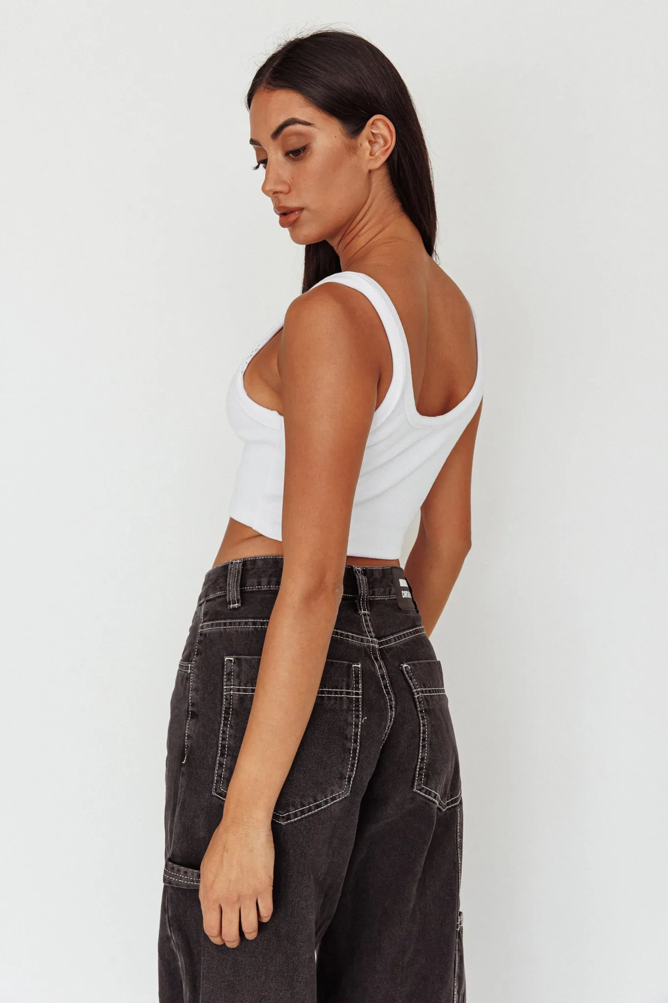 Drifting Ribbed Crop Top White