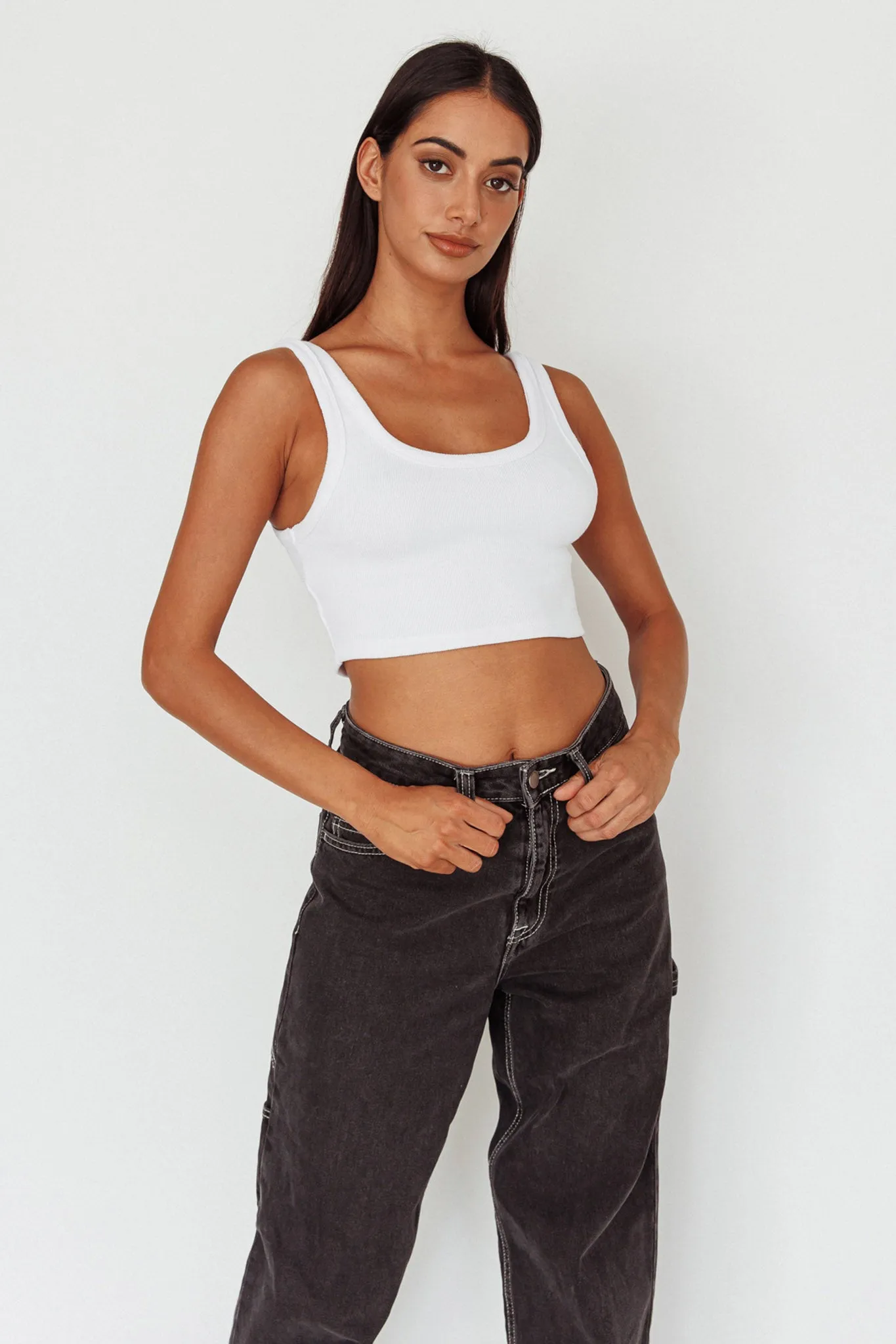 Drifting Ribbed Crop Top White